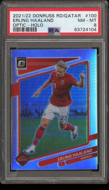 💎🏆 2021-22 Donruss Soccer Road to Qatar ERLING HAALAND OPTIC Holo Silver Norway PSA 8 ⚽️🔥