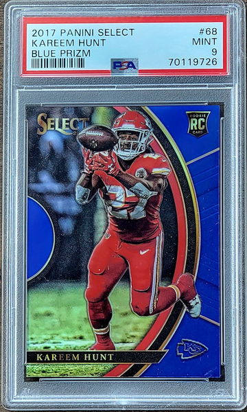 2017 SP /149 KAREEM HUNT Panini Select BLUE PRIZM PSA 9 POP 1 Rookie #68 
