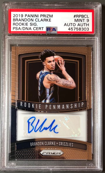 2019-20 Panini Prizm Brandon Clarke Rookie Penmanship PSA 9