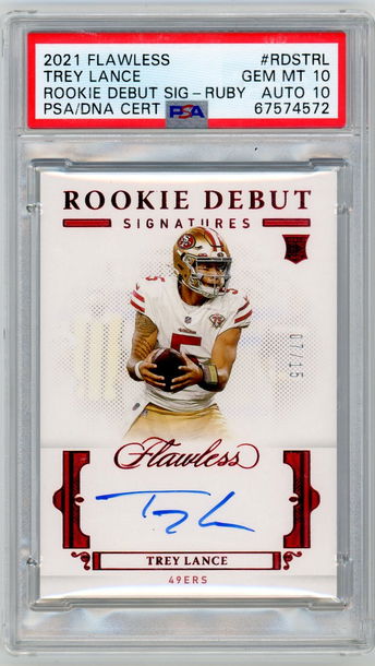 Trey Lance 2021 Panini Flawless Rookie Debut Ruby RC Auto /15 PSA 10/10 49ers NFL