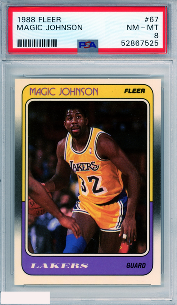 1988 FLEER MAGIC JOHNSON #67 HOF LOS ANGELES LAKERS PSA 8 NM-MT