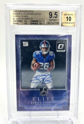 2018 OPTIC SAQUON BARKLEY RC PURPLE STARS ELITE SERIES ROOKIE AUTO BGS 9.5 EAGLE