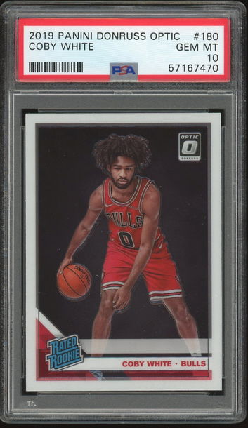2019-20 Panini Donruss Optic Coby White RC #180 PSA 10 GEM MT Chicago Bulls Rookie Card