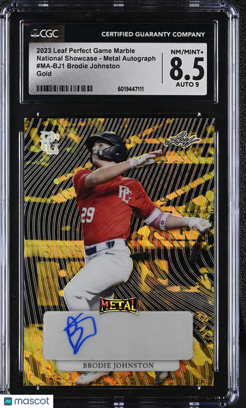 2023 Leaf Perfect Game Marble Brodie Johnston #MA-BJ1 Gold National Showcase - Metal Autograph CGC 8.5