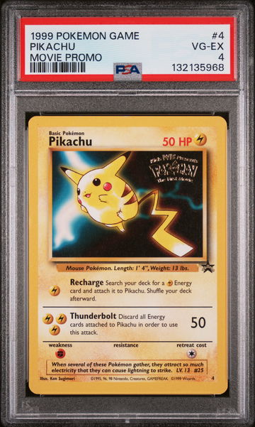 1999 Pokemon Wizards of the Coast Black Star Promo First Movie Mewtwo Strikes Back Pikachu #4 PSA 4