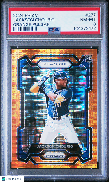 2024 Panini Prizm Jackson Chourio #277 Orange Pulsar PSA 8