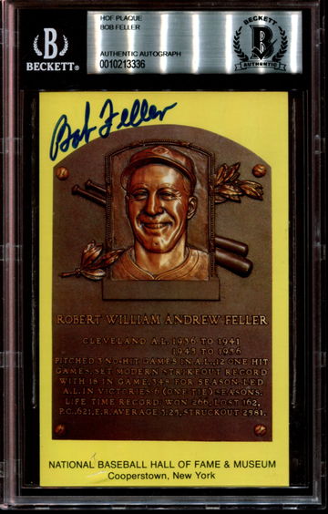 BOB FELLER HALL OF FAME PLAQUE HOF AUTO AUTOGRAPHED CLEVELAND INDIANS BAS BGS SERIAL #0010213336