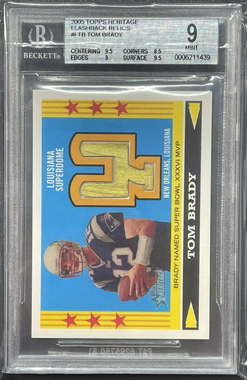 2005 TOPPS HERITAGE FLASHBACK RELICS #FTB TOM BRADY Patch Goalpost Relic BGS 9