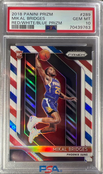 2018 Prizm Mikael Bridges PSA 10 Red White Blue RWB #289 RC Rookie Card