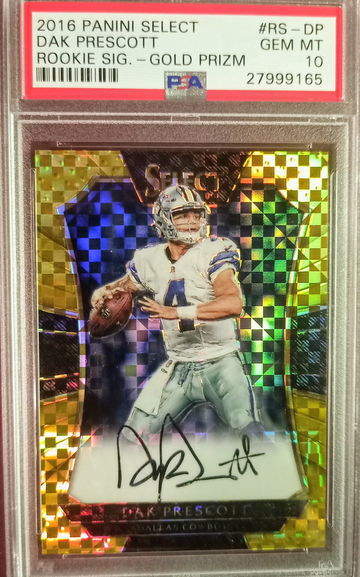 2016 Dak Prescott Select Gold Checkerboard 04/10 Auto Rookie RC PSA 10 POPULATION OF 1 JERSEY NUMBERED 