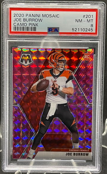 2020 Mosaic Joe Burrow Pink Camo RC #201 PSA 8