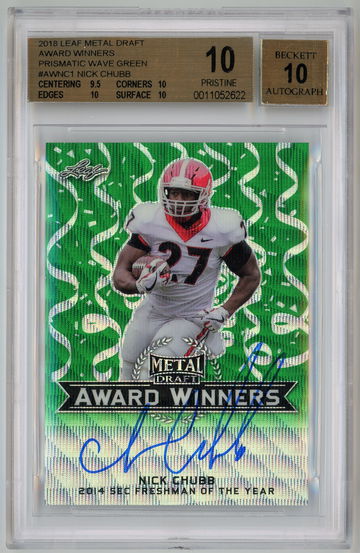  2018 Leaf Metal Draft Award Winners Prismatic Green Wave Auto /5 Nick Chubb BGS 10 w 10 Autograph Pop 1!!!!!