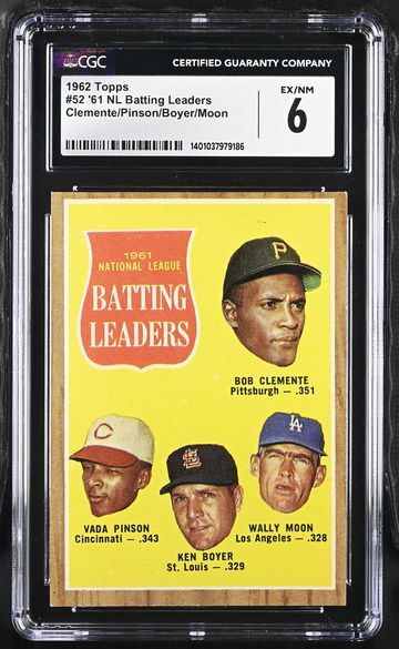 1962 TOPPS '61 NL BATTING LEADERS CLEMENTE/PINSON/BOYER/MOON #52 CGC 6 BS.B2.20