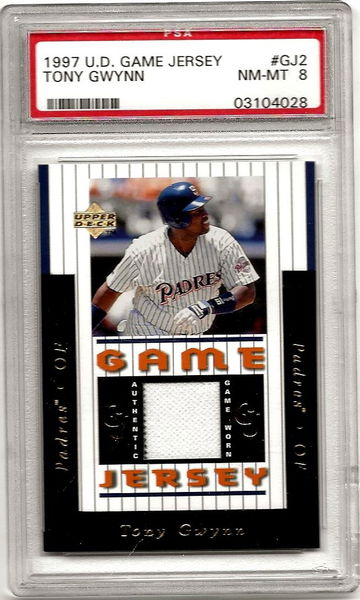 1997 UD Upper Deck Tony Gwynn San Diego Padres HOF Game Used Jersey Card PSA 8
