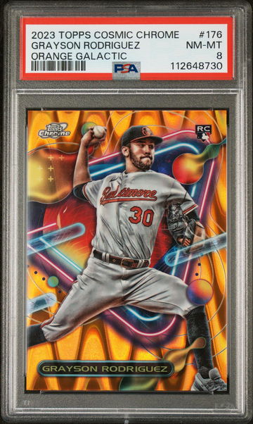 2023 Topps Cosmic Chrome Orange Galactic Grayson Rodriguez #176 RC /25 PSA 8