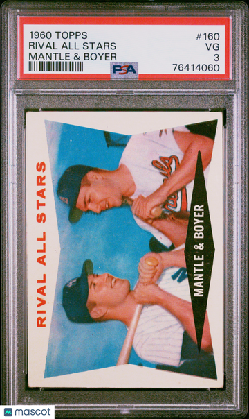 1960 Topps Rival All Stars #160 Mantle & Boyer PSA 3