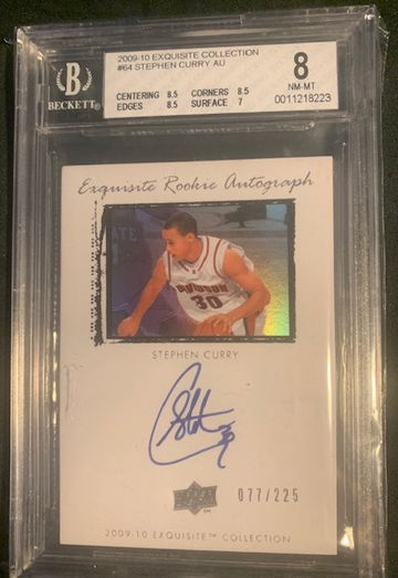 2009 Exquisite Collection Stephen Curry Rookie Auto/225 BGS 8