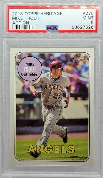 2018 TOPPS HERITAGE #275 MIKE TROUT ACTION PSA 9