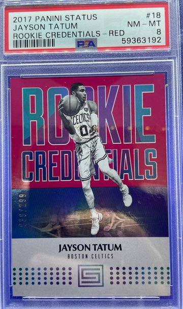 Jayson Tatum 2017-18 Panini Status Rookie Credentials RED PSA 8 NM-MT /299 SP RC