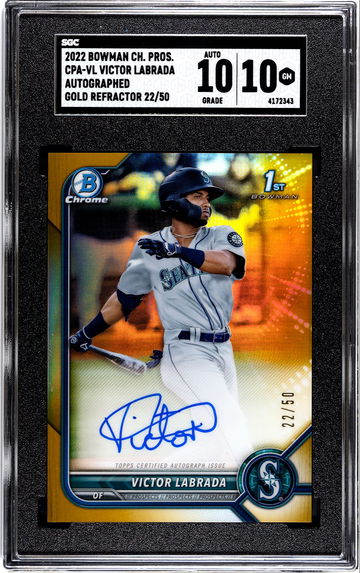 2022 Bowman Chrome Victor Labrada CPA-L 1st Auto Gold Refractor numbered 22/50