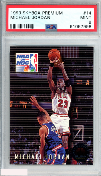 1993 SKYBOX PREMIUM MICHAEL JORDAN #14 NBA ON NBC BULLS HOF PSA 9 MINT