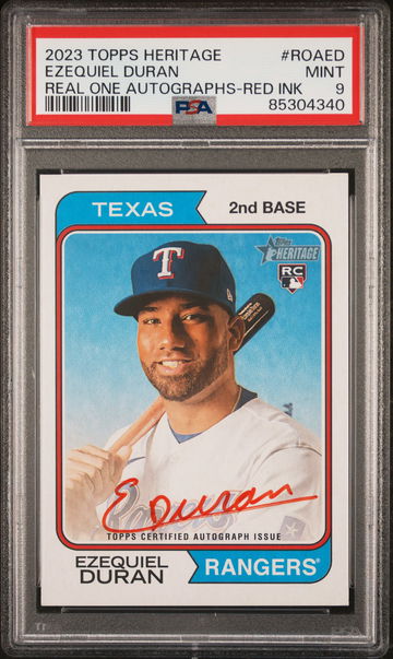 2023 Topps Heritage Real One Red Ink Ezequiel Duran #ROA-ED RC Auto PSA 9