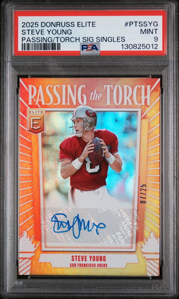 2025 Panini Donruss Elite Passing the Torch Signatures Singles Steve Young #PTSSYG /25 PSA 9
