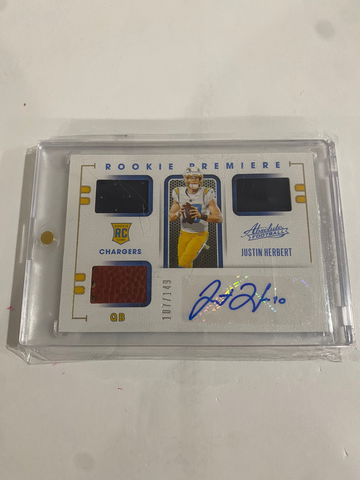 2020 Absolute #203 Justin Herbert RC Jersey Ball Auto #/149 🔥 📈🔥📈
