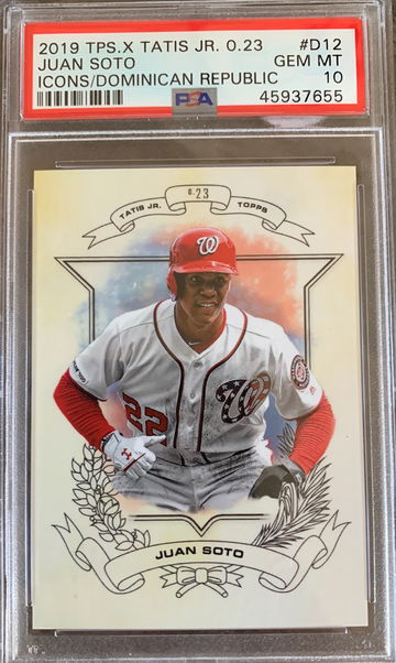 2019 Topps X Tatis Jr 0.23 Juan Soto Icons PSA 10