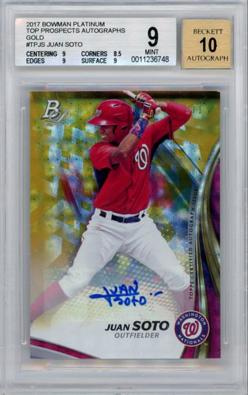 2017 Bowman Platinum Juan Soto Gold 1/1 BGS 9/10