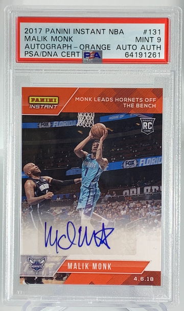 2017 Malik Monk 1/5 AUTO Orange Panini Instant PSA 9 MINT #64191261