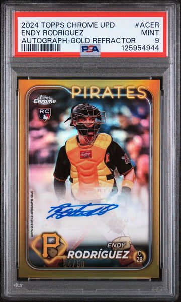 2024 Topps Chrome Update Chrome Baseball Update Series Autographs Autograph-Gold Refractor Endy Rodriguez #ACER /50 PSA 9