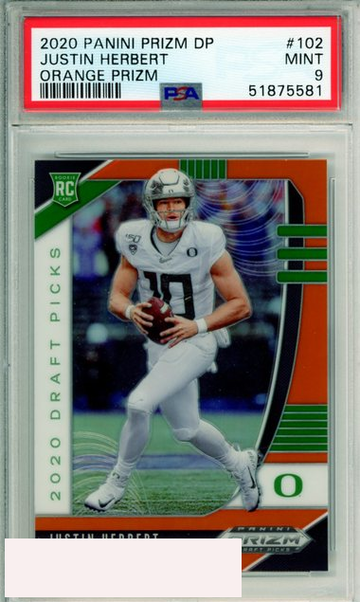2020 PANINI PRIZM DRAFT PICKS JUSTIN HERBERT #102 ORANGE PRIZM RC PSA 9 MINT