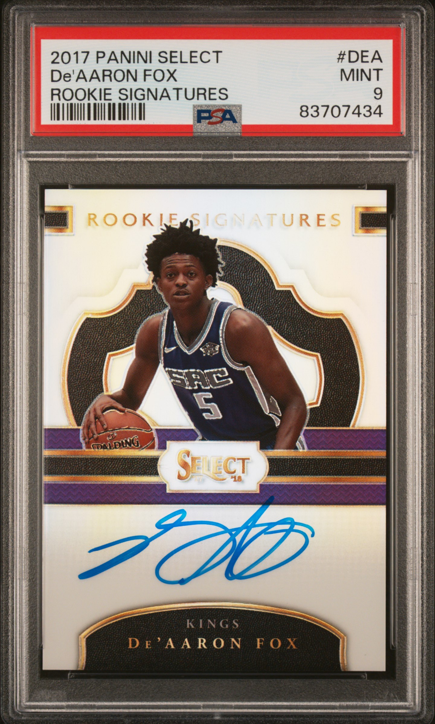 PSA 9 2017 Panini Select De'Aaron Fox Rookie Signatures RC Auto /199 #DEA
