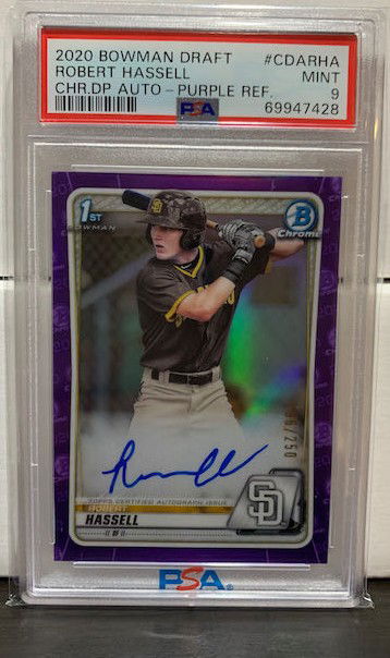 Robert Hassell 2020 Bowman Draft Purple Refractor Auto PSA 9