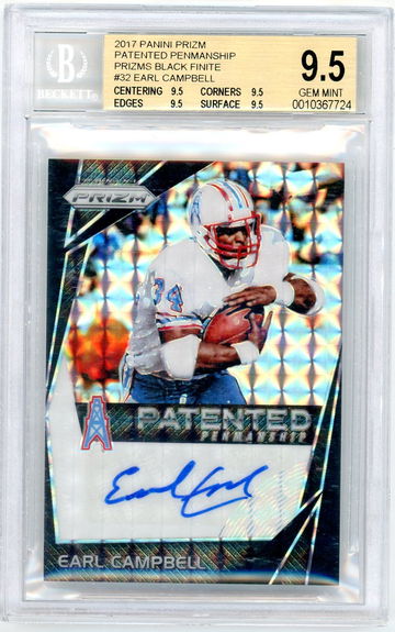 2017 Prizm Penmanship Black Finite TRUE 1/1 Earl Campbell BGS 9.5/10 AUTO