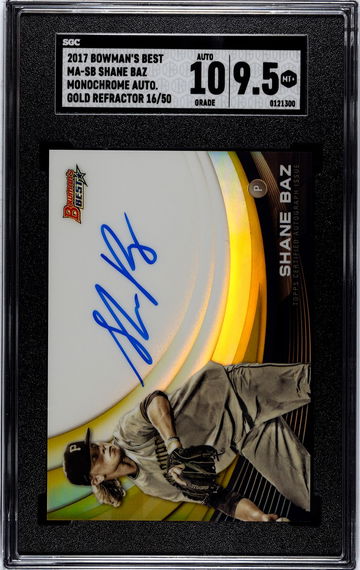 2017 Bowman's Best Monochrome Auto Gold Refractor /50 Shane Baz SGC 9.5 w 10 Auto Pop 1!!