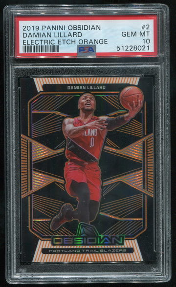 2019 Panini Obsidian Damian Lillard Electric Etch Orange PSA 10