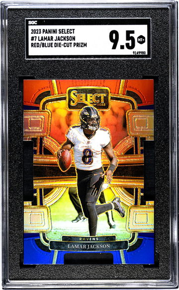 2023 Panini Select #7 Lamar Jackson Red/Blue Die-Cut Prizm SGC 9.5