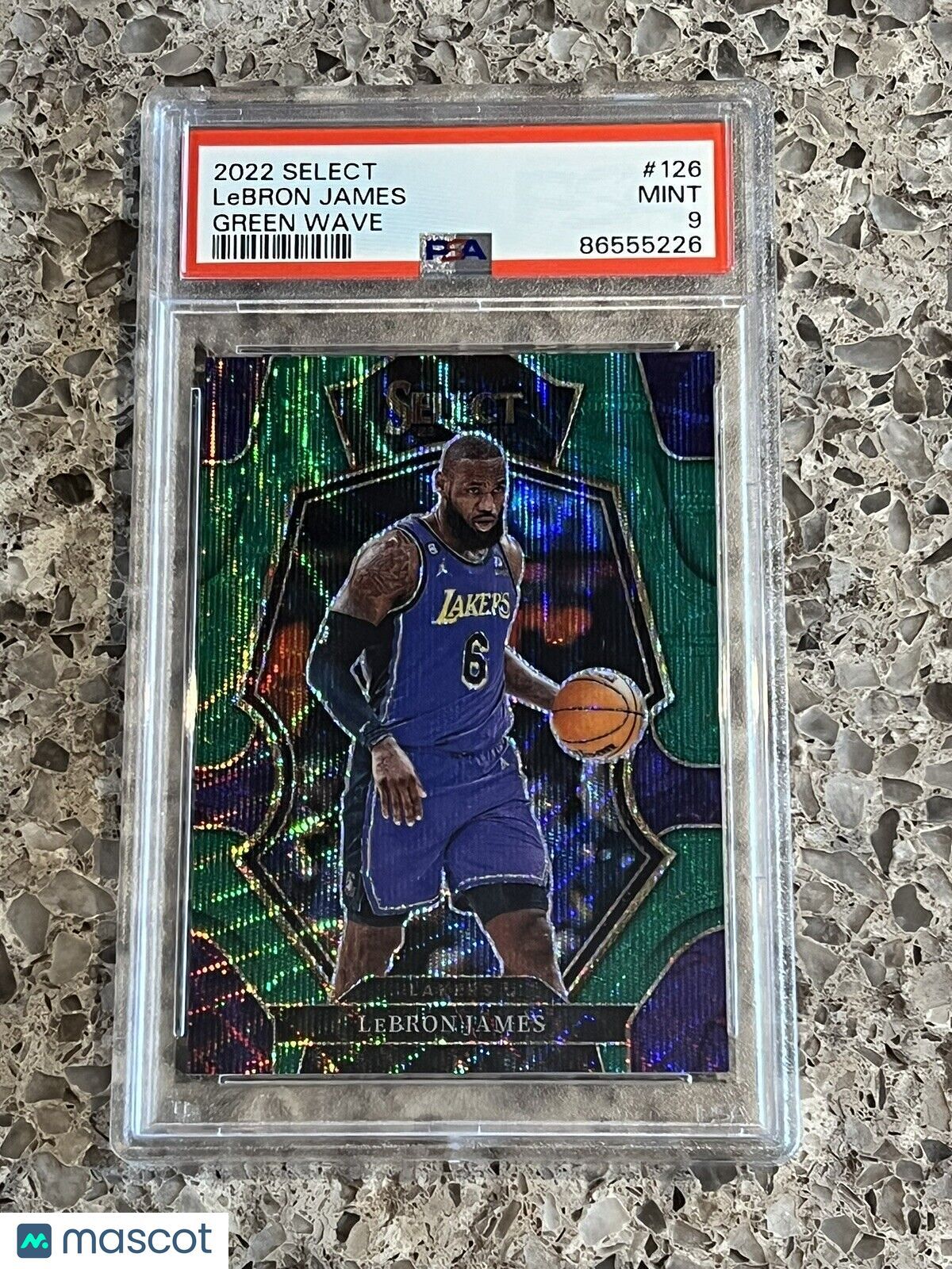 LeBron James 2022 Select Premier Level Green Wave Prizm #’d/50 PSA 9 MINT Lakers