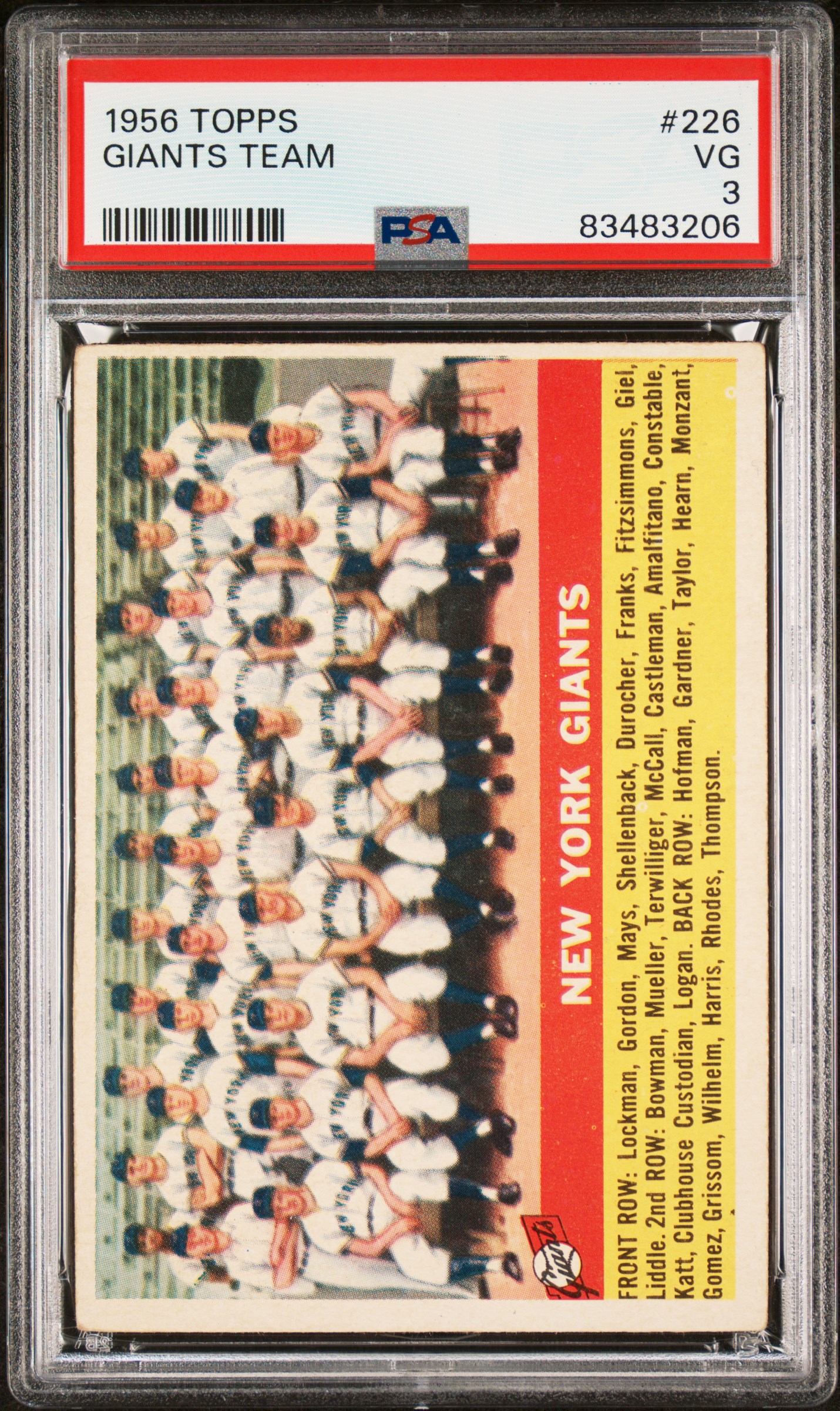 1956 Topps Giants Team #226 PSA 3 NEW LABEL VINTAGE BASEBALL