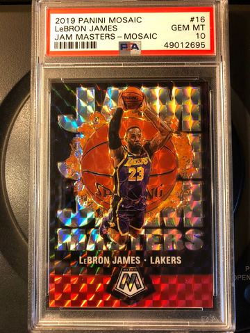 LEBRON JAMES PSA 10 2019-20 PANINI MOSAIC BASKETBALL #16 JAM MASTERS PRIZM LA Lakers