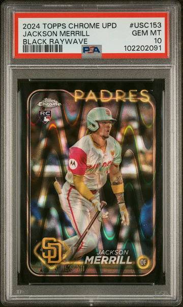 2024 Topps Chrome Update Black RayWave Jackson Merrill #USC153 RC /10 PSA 10