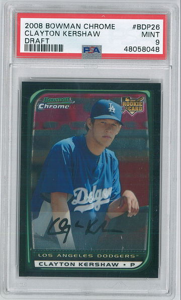 2008 Bowman Chrome Clayton Kershaw Rookie Card #BDP26 PSA9
