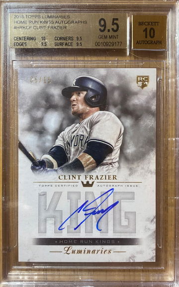 2018 Topps Luminaries Clint Frazier Home Run Kings Autographs /15 BGS 9.5 Gem Mint AU 10