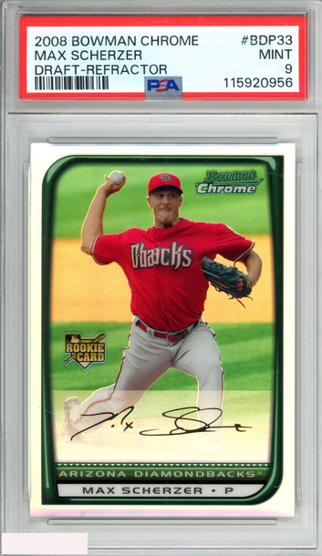 2008 BOWMAN CHROME DRAFT MAX SCHERZER #BDP33 REFRACTOR ROOKIE RC PSA 9 MINT