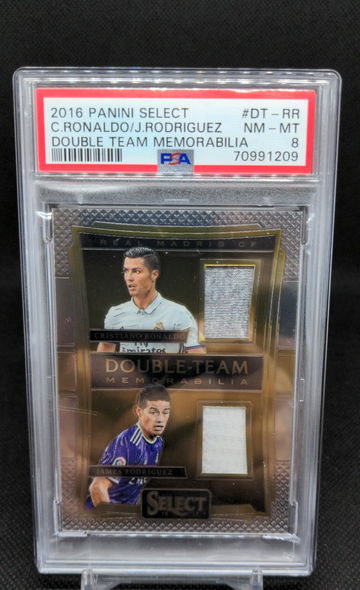 2016 Select Double Team Memorabilia Cristiano Ronaldo James Rodriguez PSA 8