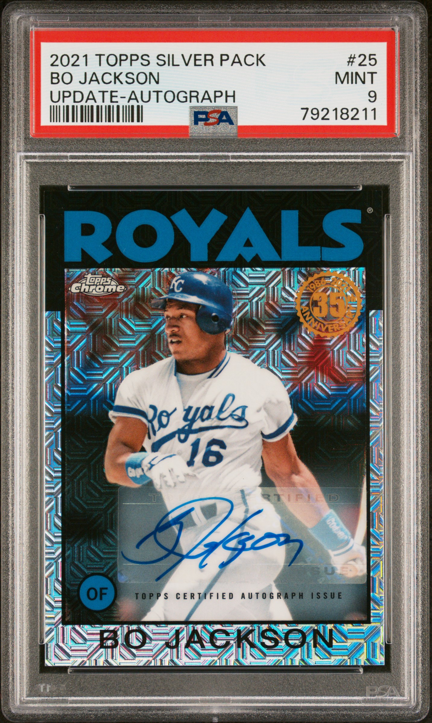 2021 Topps Silver Pack BO JACKSON #86C25 - 1986 Chrome Promo #/25 - Auto - PSA 9