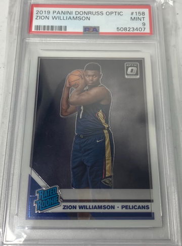 ZION WILLIAMSON PSA 9 MINT PELICANS ROOKIE CARD #158 RC SP 2019-20 DONRUSS OPTIC