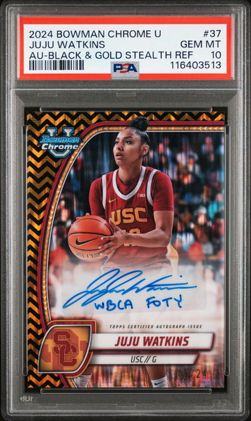 2024 Bowman Chrome University Autograph-Black & Gold Stealth Refractor Juju Watkins #37 /24 PSA 10